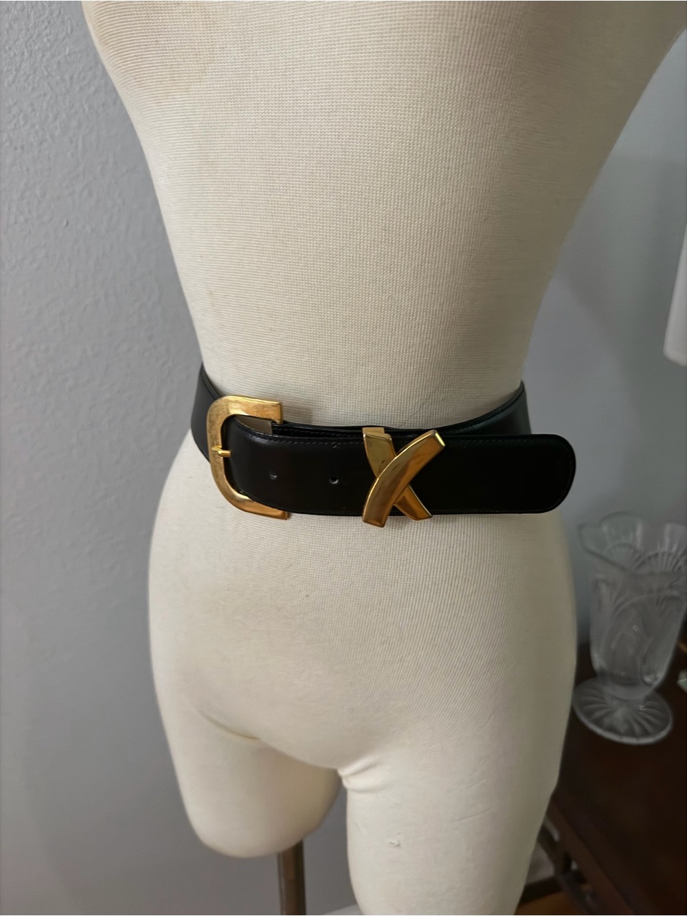 Paloma Picasso Leather Belt with Gold X Buckle